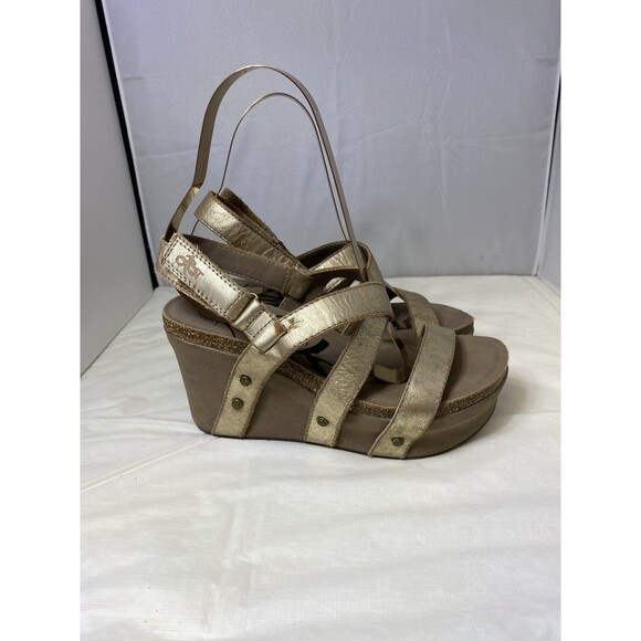 OTBT Women's Sandals Size 6.5 Pewter Brown Leather Platform Strappy "Sail" - Picture 2 of 8